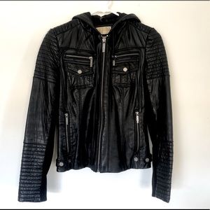 Michael Kors Biker Leather Jacket w Hood